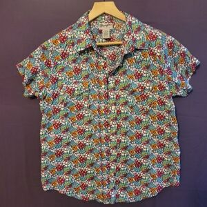 Wrangler Teal Floral Button Down Shirt with Short Sleeves